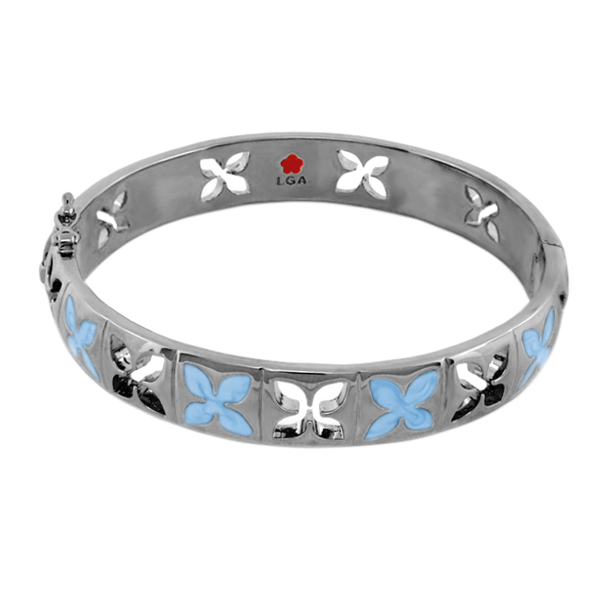 Floral Knight Stackable Bangle by Lauren G Adams with petal cutout blue enamel butterflies on Tampa Home & Garden Store