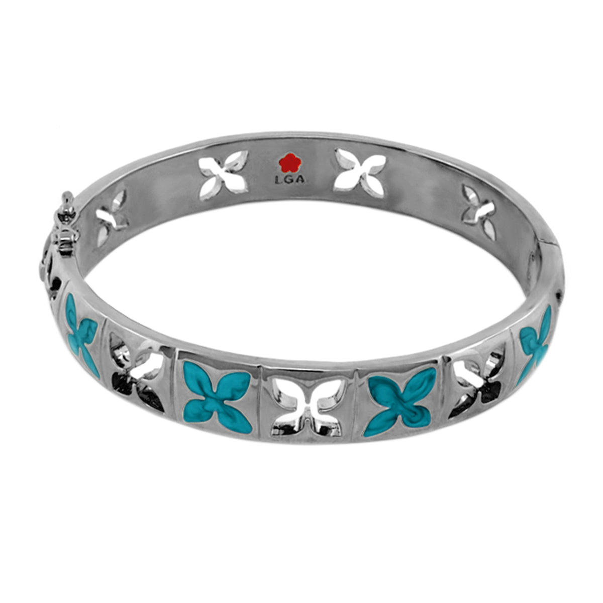 Floral Knight Stackable Bangle with petal cutouts, silver with turquoise accents by LGA on Tampa Home & Garden Store