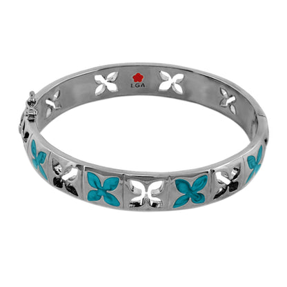 Floral Knight Stackable Bangle with petal cutouts, silver with turquoise accents by LGA on Tampa Home & Garden Store