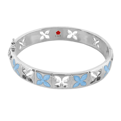 Floral Knight Stackable Bangle Petal Cutout bracelet in silver with blue butterfly enamel by LGA on Tampa Home & Garden Store
