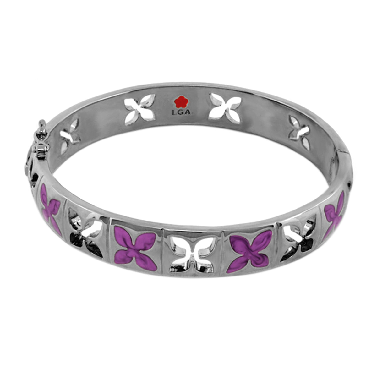 Floral Knight Stackable Bangle petal-cutout bracelet with purple butterfly enamel accents on Tampa Home & Garden Store