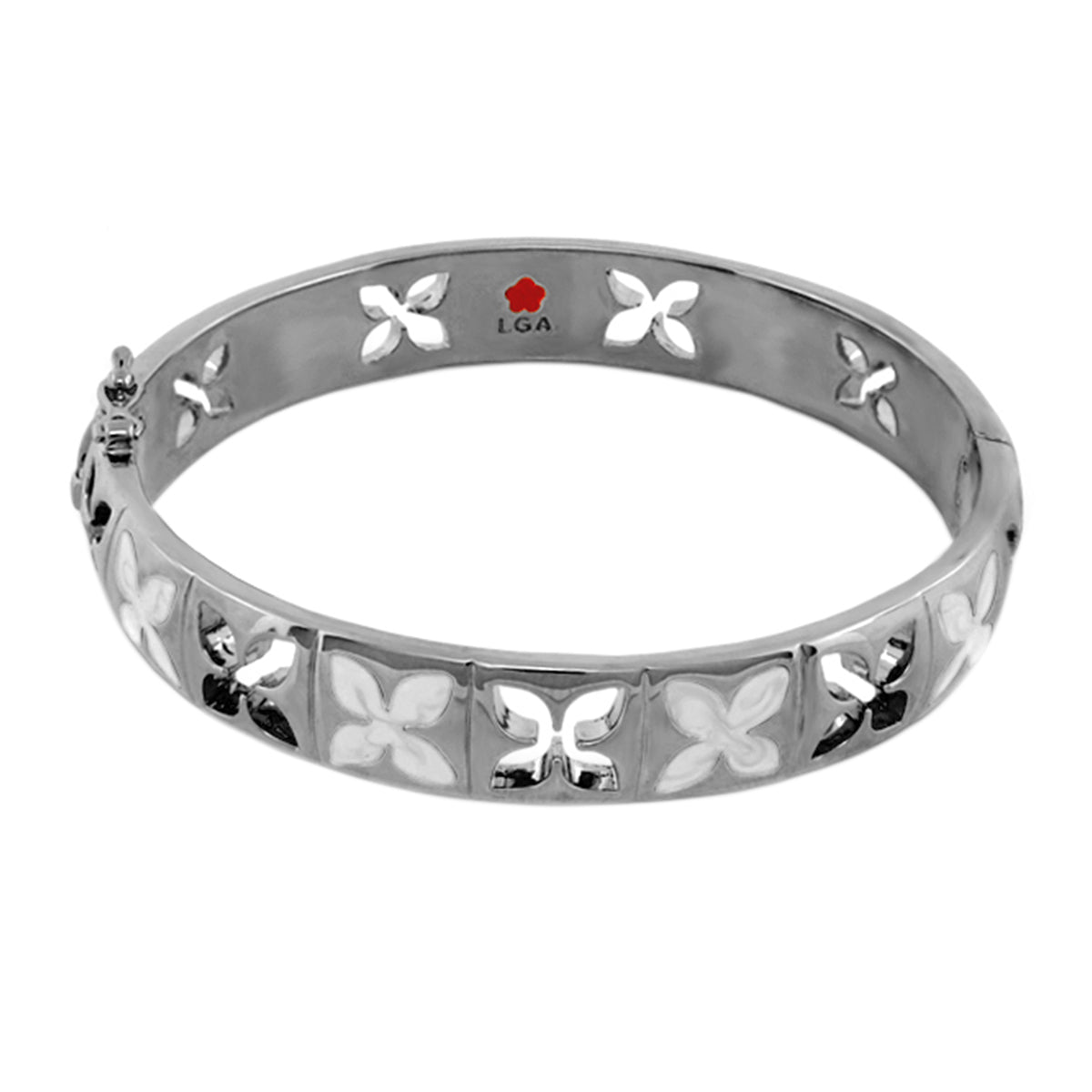 Floral Knight Stackable Bangle by Lauren G Adams, silver wide petal-cutout bracelet on Tampa Home & Garden Store