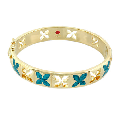 Floral Knight Stackable Bangle gold-tone bracelet with blue petal cutouts Lauren G Adams LGA on Tampa Home & Garden Store
