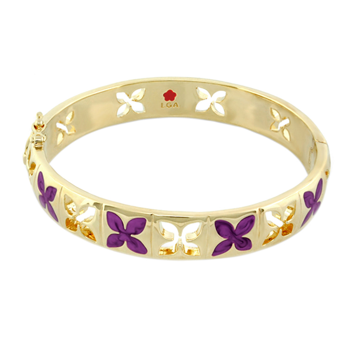 Floral Knight Stackable Bangle gold tone bracelet with purple enamel butterflies by Lauren G Adams on Tampa Home & Garden Store