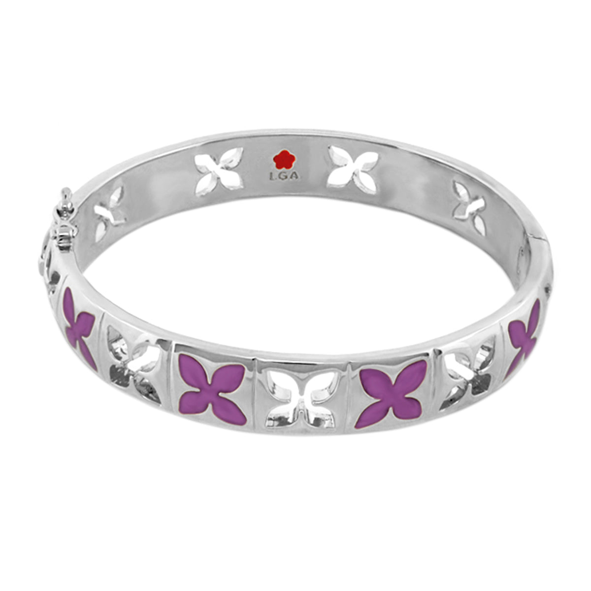 Floral Knight Stackable Bangle by Lauren G Adams in silver with wide purple petal cutouts on Tampa Home & Garden Store