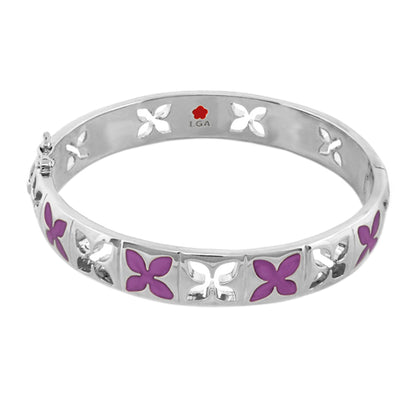 Floral Knight Stackable Bangle by Lauren G Adams in silver with wide purple petal cutouts on Tampa Home & Garden Store