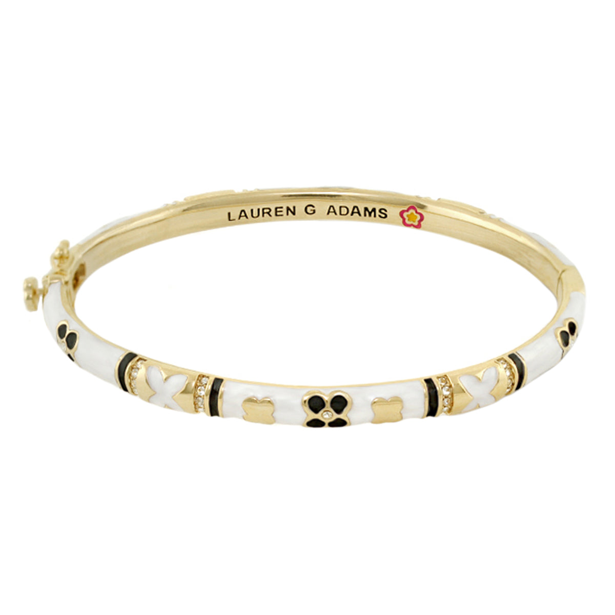 Floral Knight Stackable Bangle — Lauren G Adams gold bracelet with white enamel pavé on Tampa Home & Garden Store