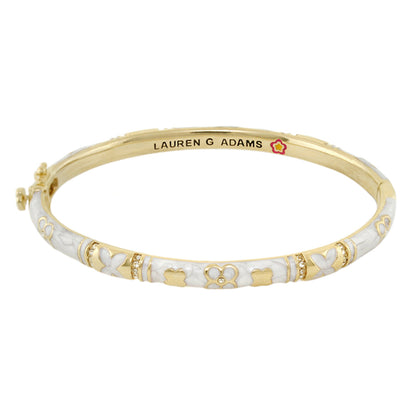 Floral Knight Stackable Bangle by Lauren G Adams, gold-tone with white enamel and pavé accents on Tampa Home & Garden Store