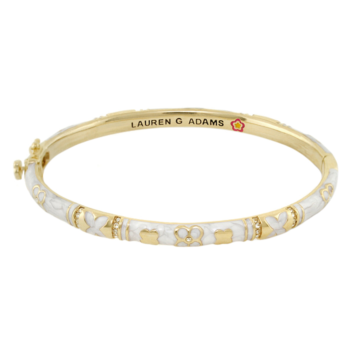 Floral Knight Stackable Bangle by Lauren G Adams, slim pavé station, gold-tone with white enamel on Tampa Home & Garden Store
