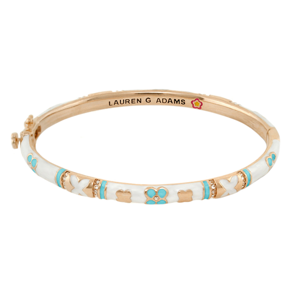 Floral Knight Stackable Bangle rose gold with white enamel and turquoise by Lauren G Adams on Tampa Home & Garden Store