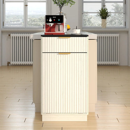 Tilt Out Trash Can Cabinet with wave-textured drawer and pull-out bin, coffee maker on top on Tampa Home & Garden Store