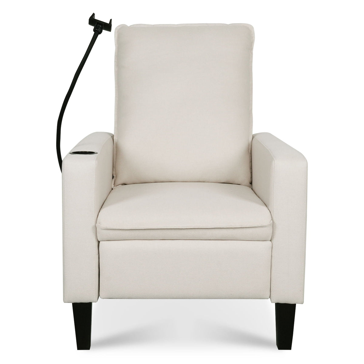 Recliner chair cream fabric with built-in cup holder on armrest by HouseOfZazla on Tampa Home & Garden Store