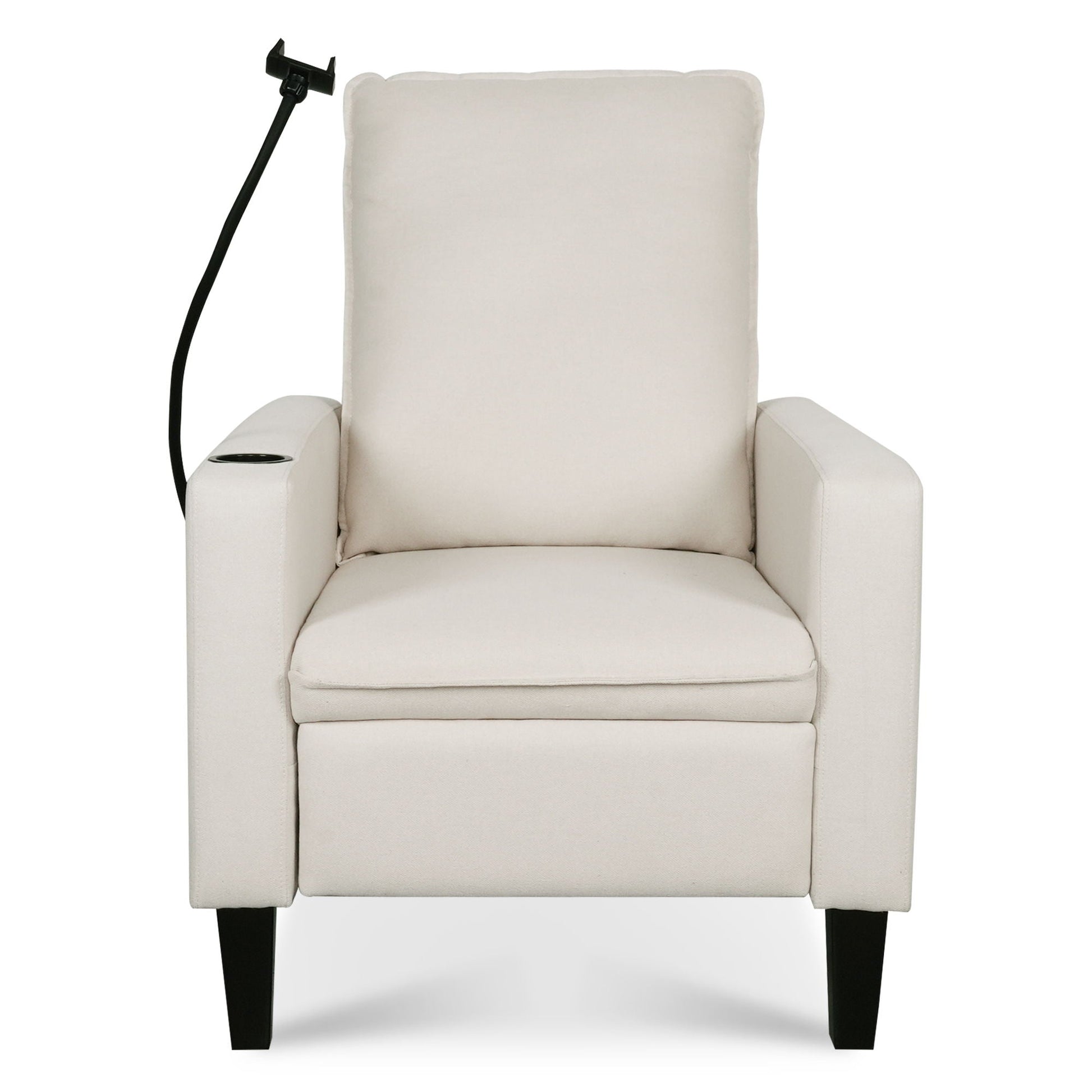Recliner chair cream fabric with built-in cup holder on armrest by HouseOfZazla on Tampa Home & Garden Store