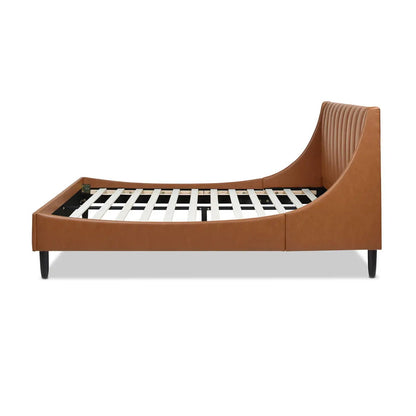 Aspen vertical tufted upholstered platform bed in tan leather by Unique Piece Furniture on Tampa Home & Garden Store