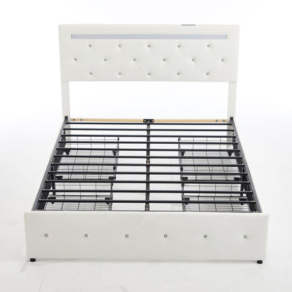 Upholstered Bed Frame with LED Lights Storage