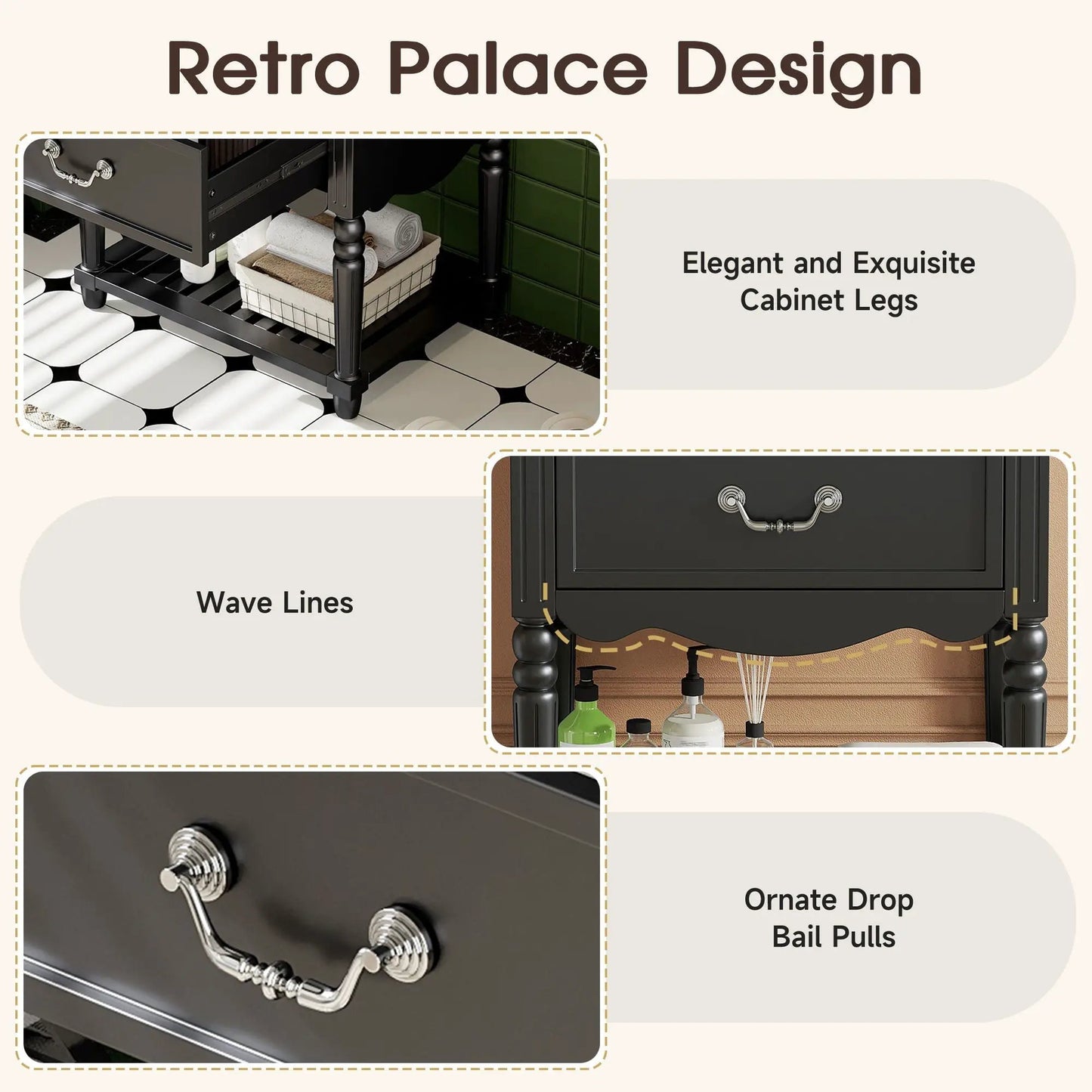 Wave Design Bathroom Vanity with Sink and Drawers