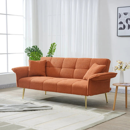 Futon sofa bed orange fabric with folding arms and gold legs by Unique Piece Furniture on Tampa Home & Garden Store