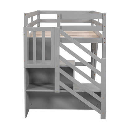 HouseOfZazla loft bed with storage staircase, grey wood frame with slatted base on Tampa Home & Garden Store