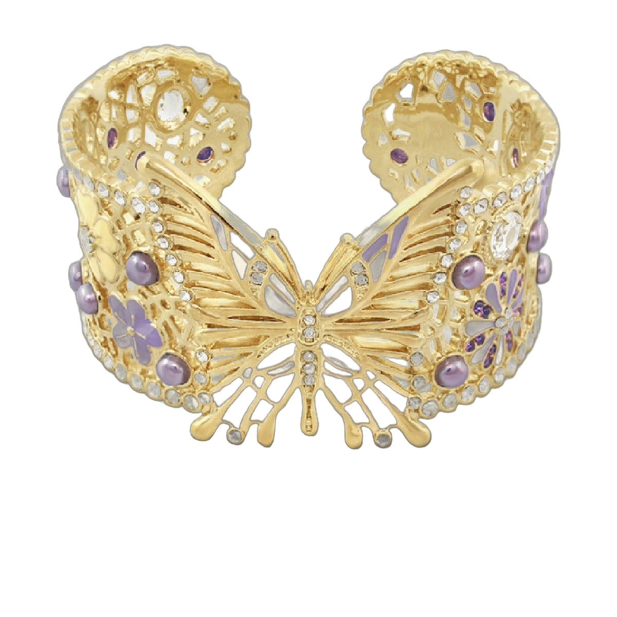 Garden of Love Cuff Bangle, gold-tone butterfly with crystals and lavender stones by Lauren G Adams on Tampa Home & Garden Store
