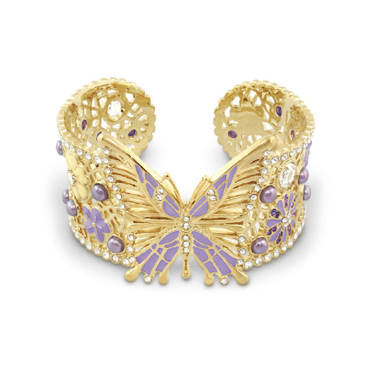 Garden of Love Cuff Bangle gold-tone butterfly bracelet with lavender wings and crystals on Tampa Home & Garden Store