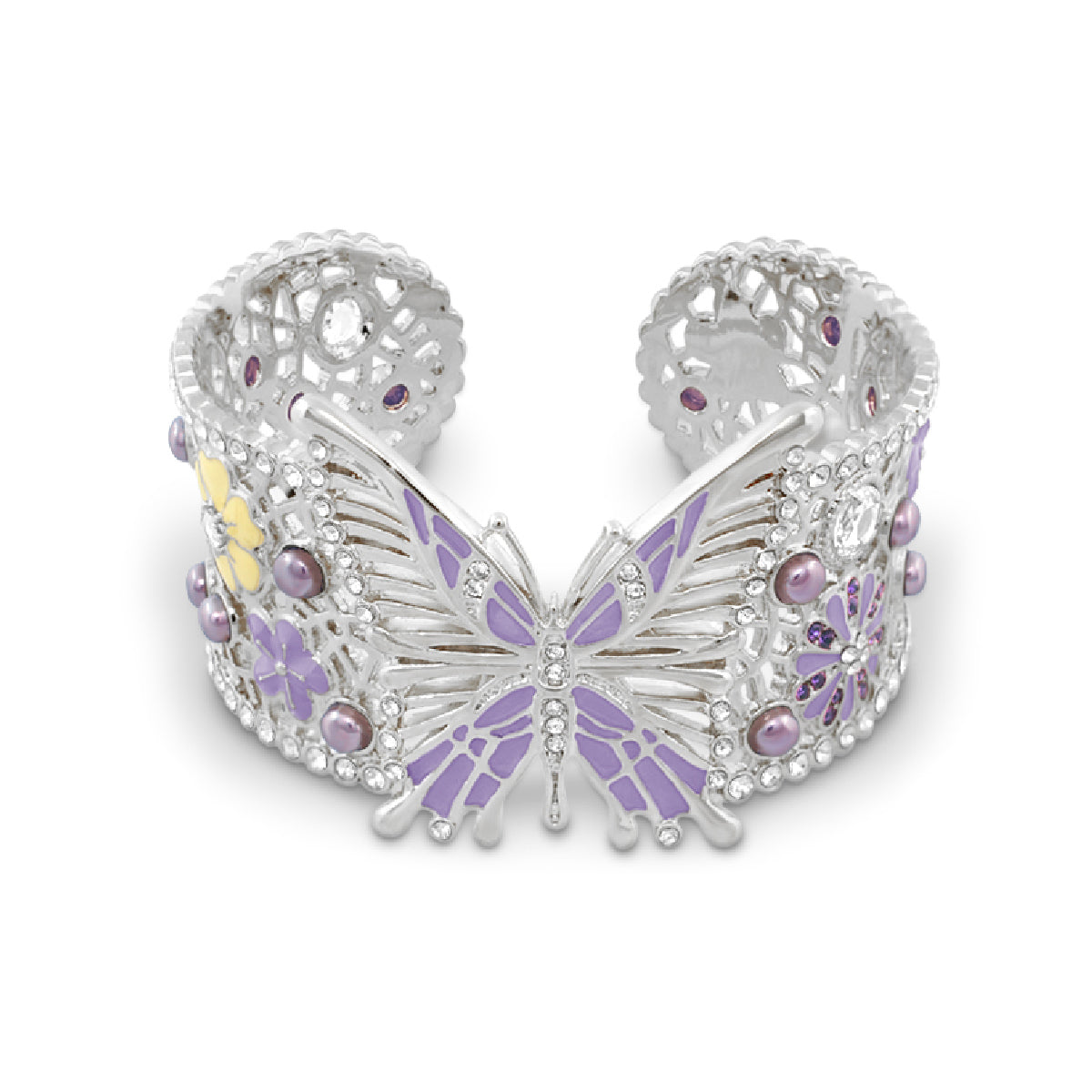 Garden of Love Cuff Bangle by Lauren G Adams, silver-tone bracelet with lavender butterfly on Tampa Home & Garden Store