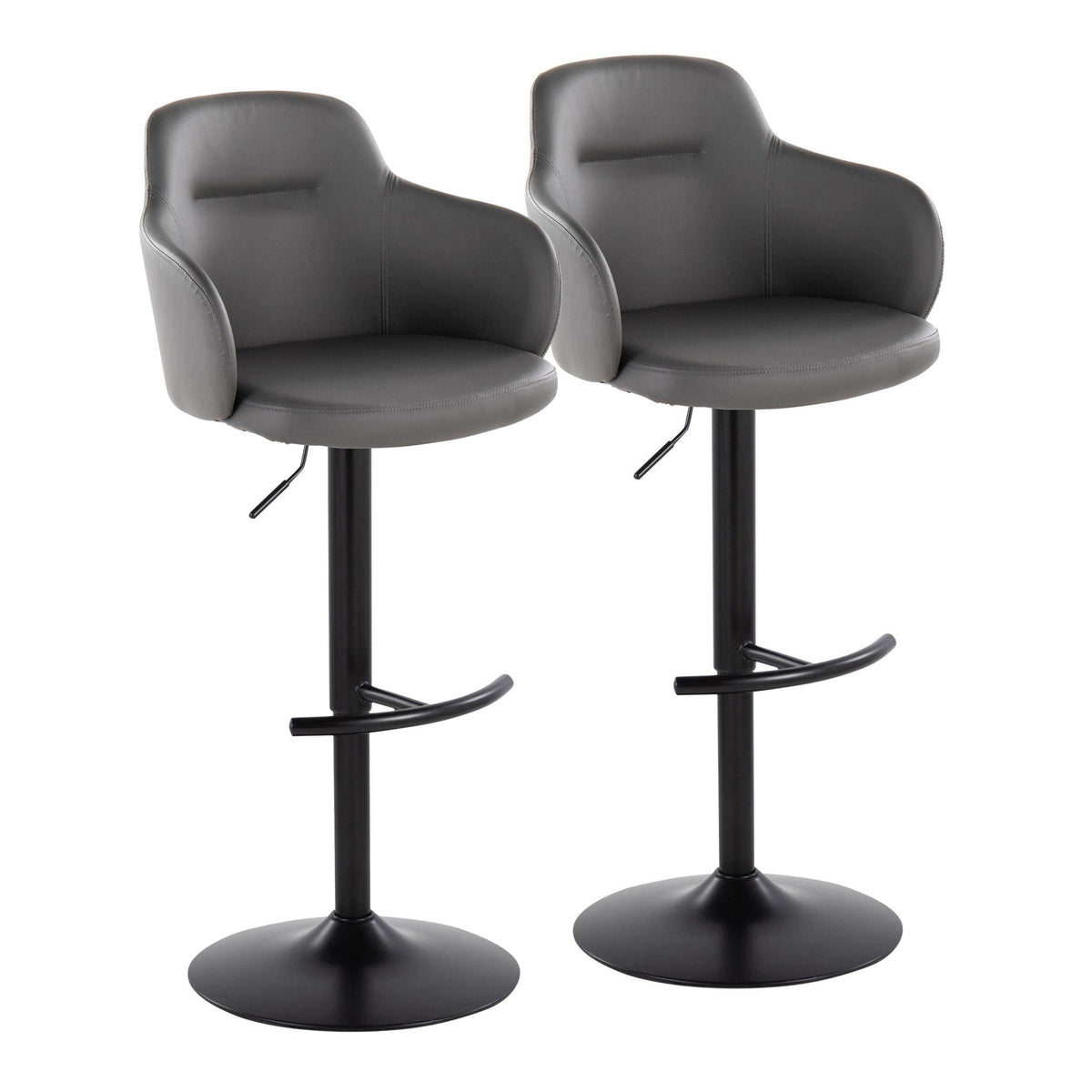 Contemporary adjustable barstool set with swivel, dark gray faux leather, 2 stools on Tampa Home & Garden Store
