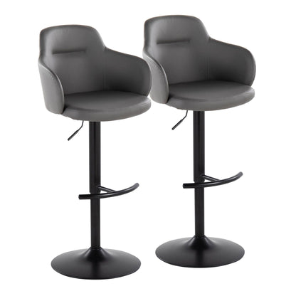 Contemporary adjustable barstool set with swivel, dark gray faux leather, 2 stools on Tampa Home & Garden Store