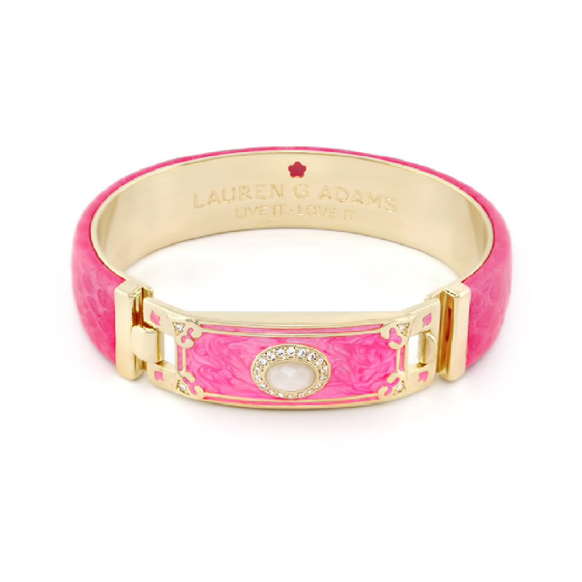 Majestic Leather hinged bangle pink with gold hardware and pearl Lauren G Adams on Tampa Home & Garden Store