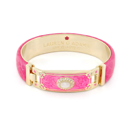 Majestic Leather hinged bangle pink with gold hardware and pearl Lauren G Adams on Tampa Home & Garden Store