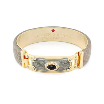 Majestic Genuine Leather hinged bangle by Lauren G Adams with brown strap and black gemstone on Tampa Home & Garden Store