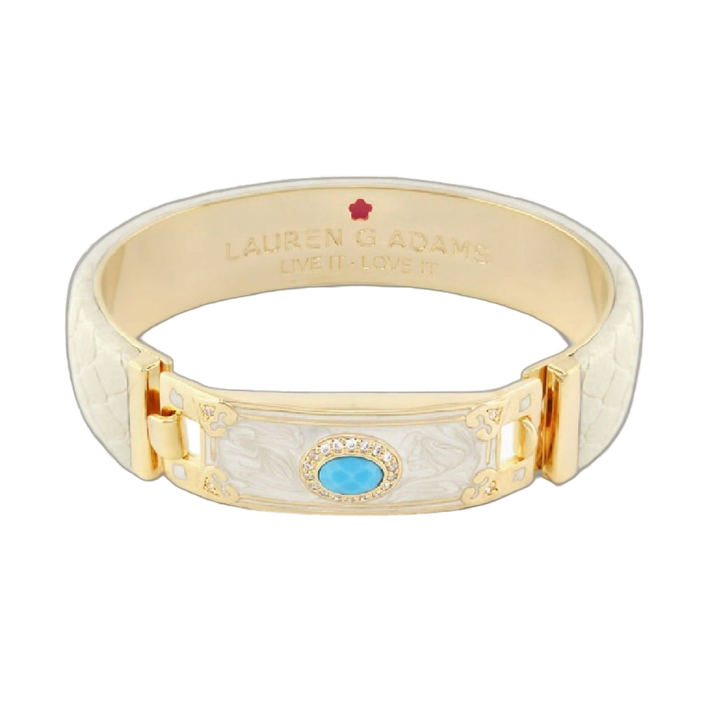 Majestic Genuine Leather hinged bracelet ivory turquoise cabochon centerpiece Lauren G Adams on Tampa Home & Garden Store
