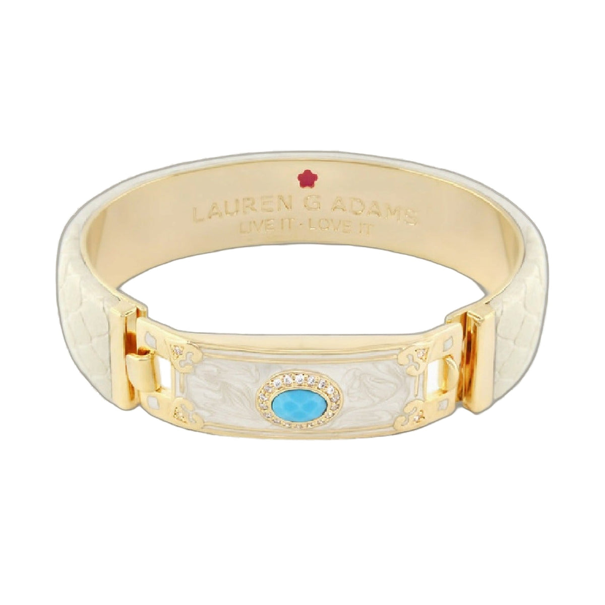 Majestic Genuine Leather hinged bracelet ivory turquoise cabochon centerpiece Lauren G Adams on Tampa Home & Garden Store