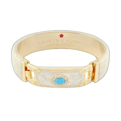 Majestic Genuine Leather hinged bracelet ivory turquoise cabochon centerpiece Lauren G Adams on Tampa Home & Garden Store