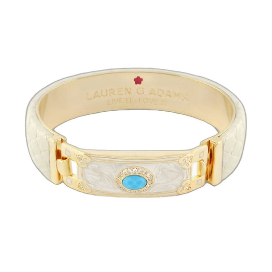 Majestic Genuine Leather hinged bracelet ivory turquoise cabochon centerpiece Lauren G Adams on Tampa Home & Garden Store