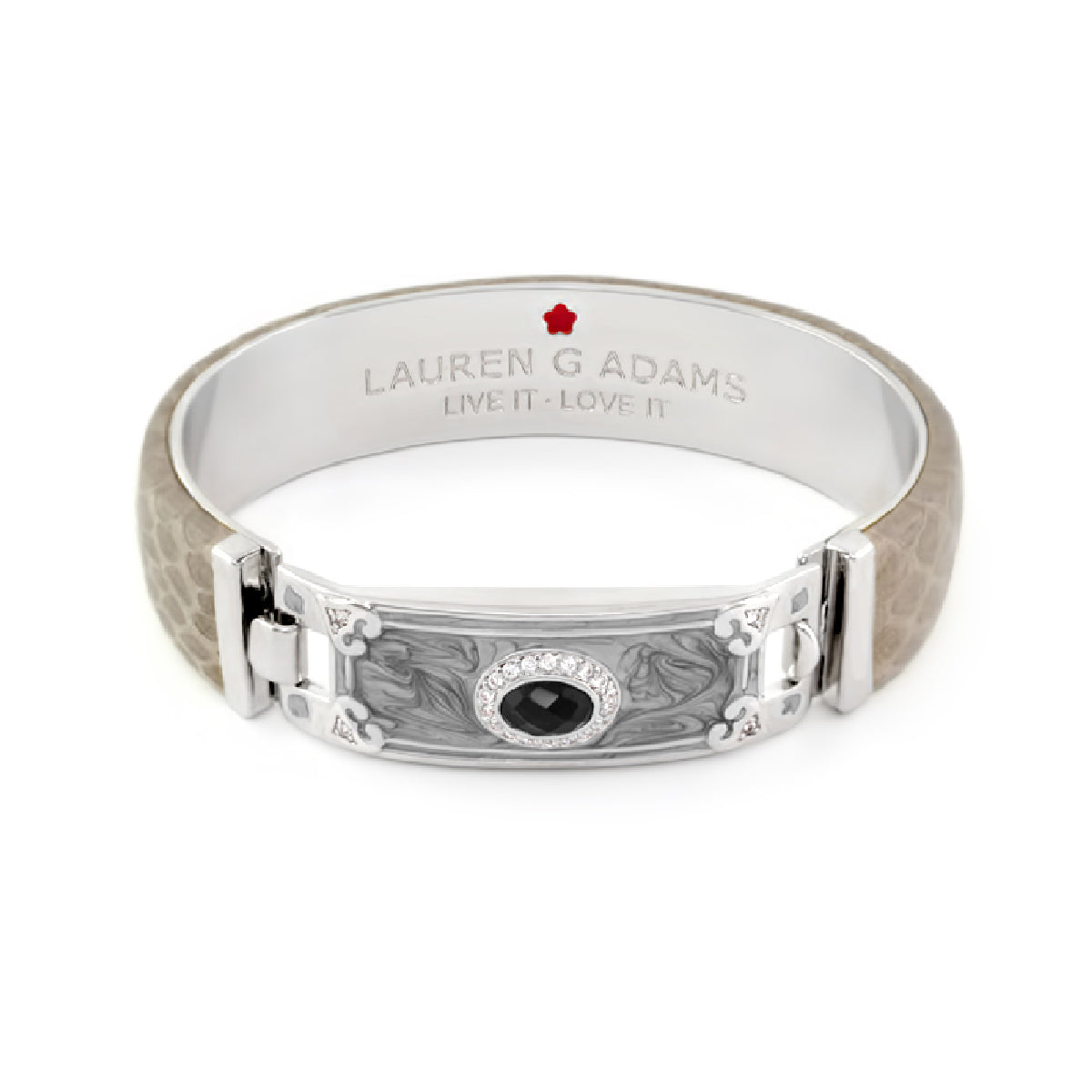 Majestic Genuine Leather Hinged Bangle tan band, black halo stone by Lauren G Adams on Tampa Home & Garden Store