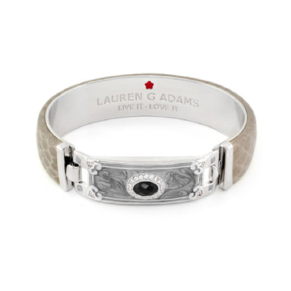 Majestic Genuine Leather Hinged Bangle tan band, black halo stone by Lauren G Adams on Tampa Home & Garden Store