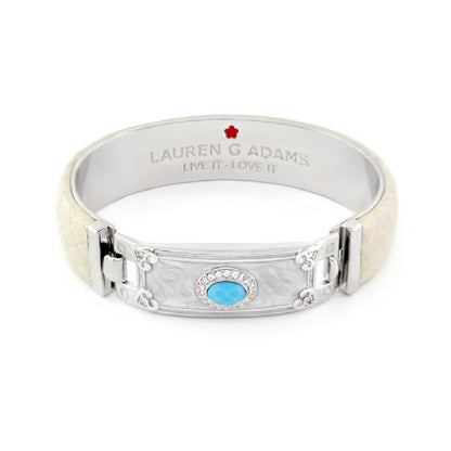 Majestic Leather hinged bangle by Lauren G Adams turquoise centerpiece and silver panel on Tampa Home & Garden Store