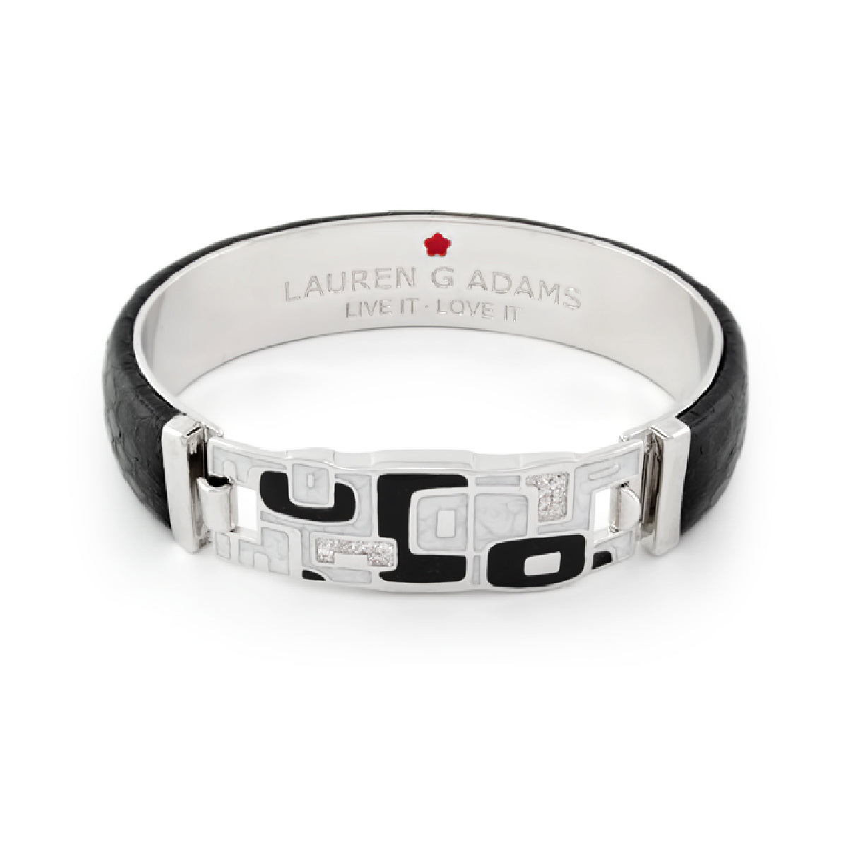 Majestic genuine leather hinged bangle in black with geometric inlay by Lauren G Adams on Tampa Home & Garden Store