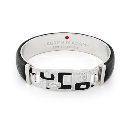 Majestic genuine leather hinged bangle in black with geometric inlay by Lauren G Adams on Tampa Home & Garden Store