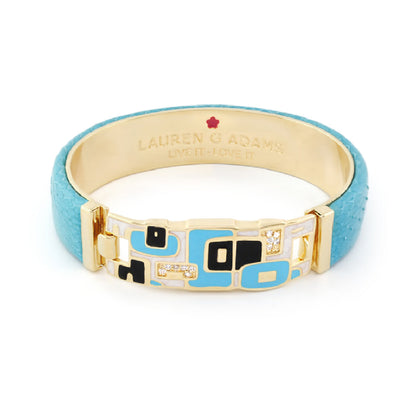 Majestic genuine leather hinged bracelet by Lauren G Adams in turquoise with gold enamel clasp on Tampa Home & Garden Store