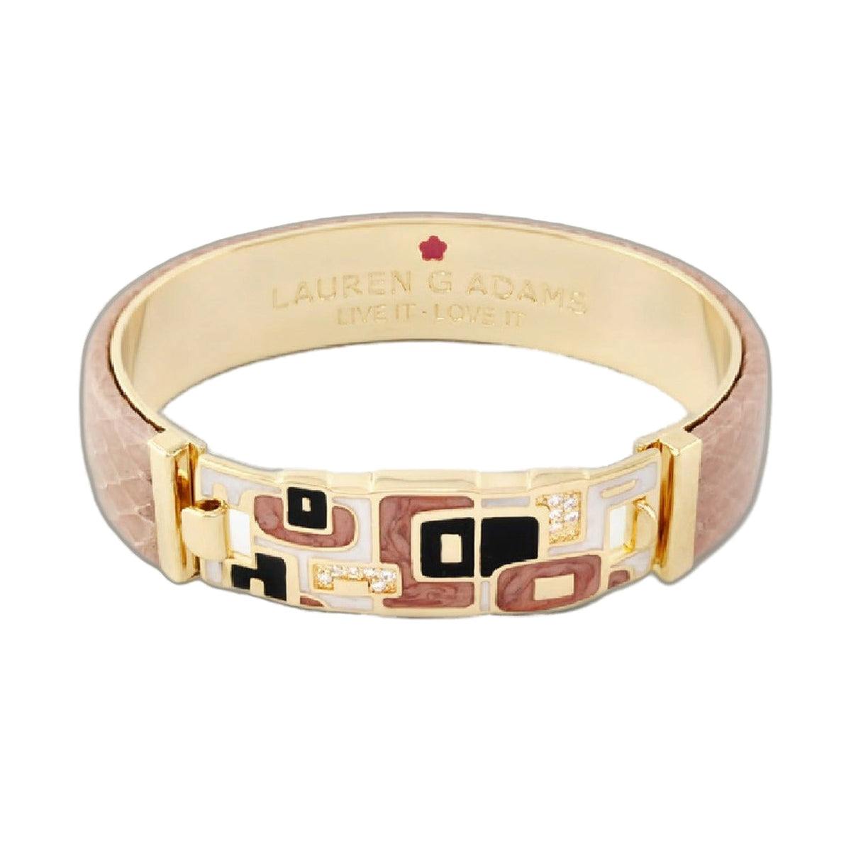 Majestic genuine leather hinged bangle with pink-brown mosaic inlay inner stamp LAUREN G ADAMS on Tampa Home & Garden Store