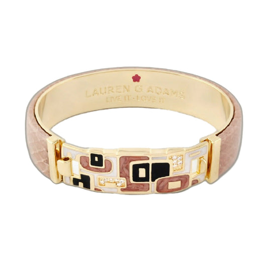 Majestic genuine leather hinged bangle with pink-brown mosaic inlay inner stamp LAUREN G ADAMS on Tampa Home & Garden Store