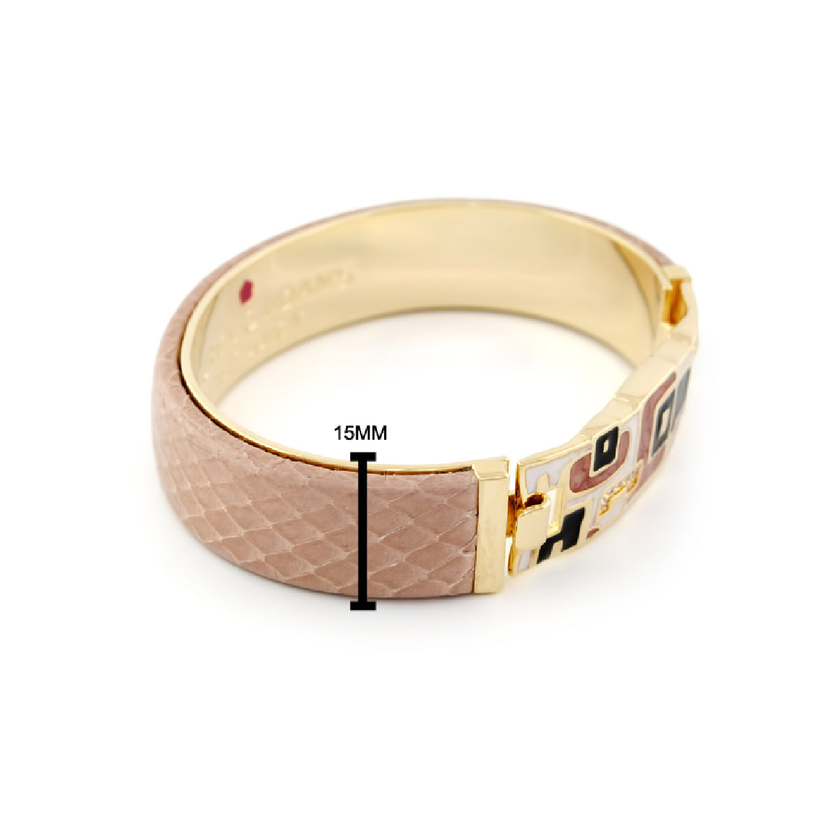 Majestic Genuine Leather hinged bangle bracelet in pink taupe with gold-tone hardware on Tampa Home & Garden Store