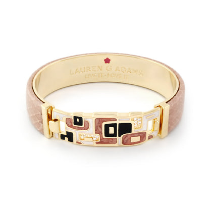 Majestic Genuine Leather Hinged Bangle by Lauren G Adams with gold inlay and pink strap on Tampa Home & Garden Store