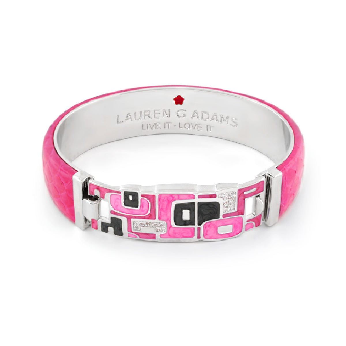 Majestic genuine leather hinged bracelet in pink with silver geometric inlay Lauren G Adams on Tampa Home & Garden Store