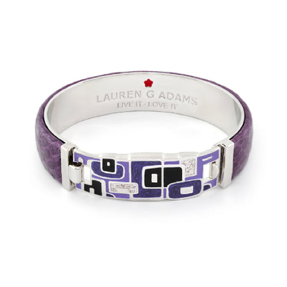 Majestic Genuine Leather hinged bangle in purple with silver tile motif by Lauren G Adams on Tampa Home & Garden Store