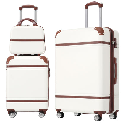 3pc white hardshell luggage set with brown leather trim, 20in & 28in suitcases by HouseOfZazla on Tampa Home & Garden Store