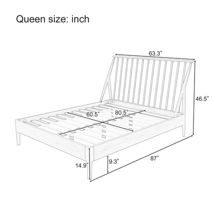 Bohemian platform bed with tall slatted headboard and wooden frame — measurement diagram on Tampa Home & Garden Store