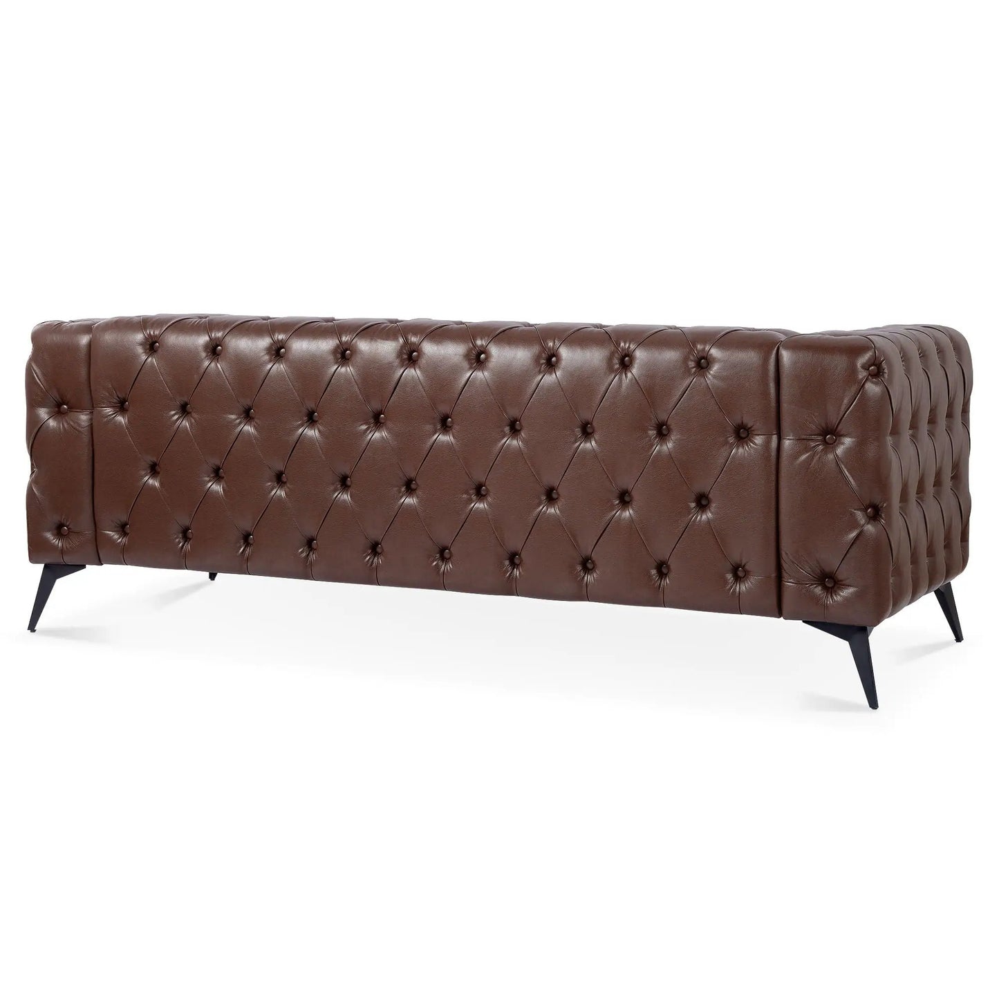Square Arm Removable Cushion 3 Seater Sofa brown leather tufted upholstery with angled legs on Tampa Home & Garden Store