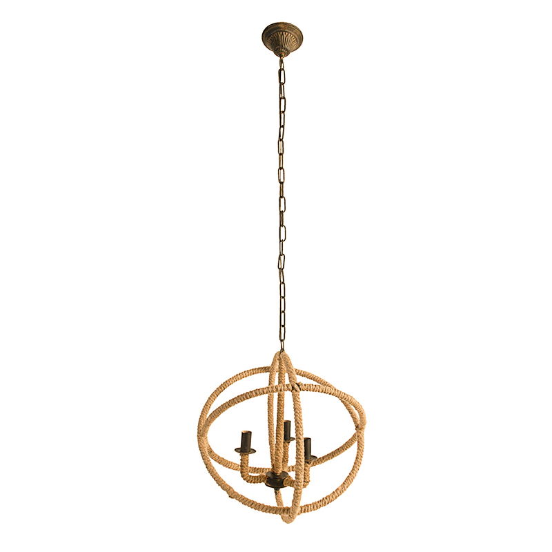 3 Light Farmhouse Rope Chandelier beige brown rope with adjustable chain Bulbs not included on Tampa Home & Garden Store